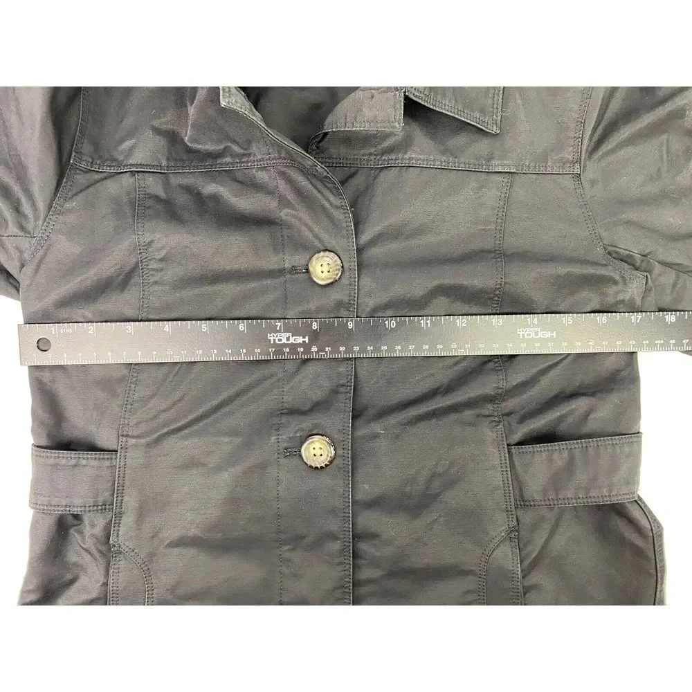 Eddie Bauer Women's XS Long Black Trench Style Raincoat Cotton Nylon‎